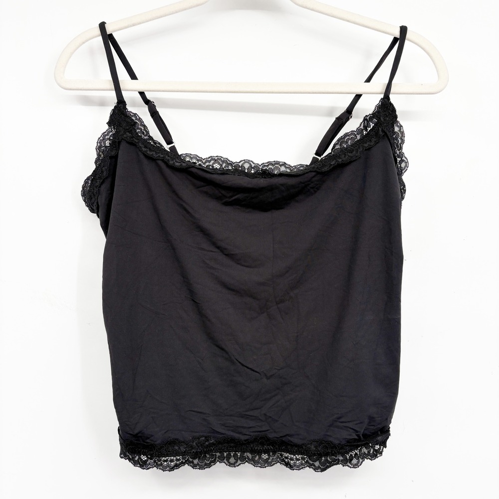 SUUKSESS Womens Black Lace Trim Buttery Soft Romantic Camisole Tank Size XL